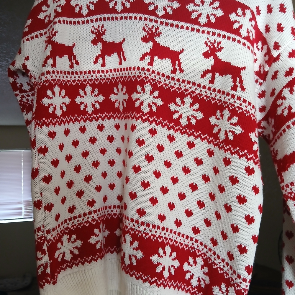 Nasty Gal Red and White Reindeer Sweater
